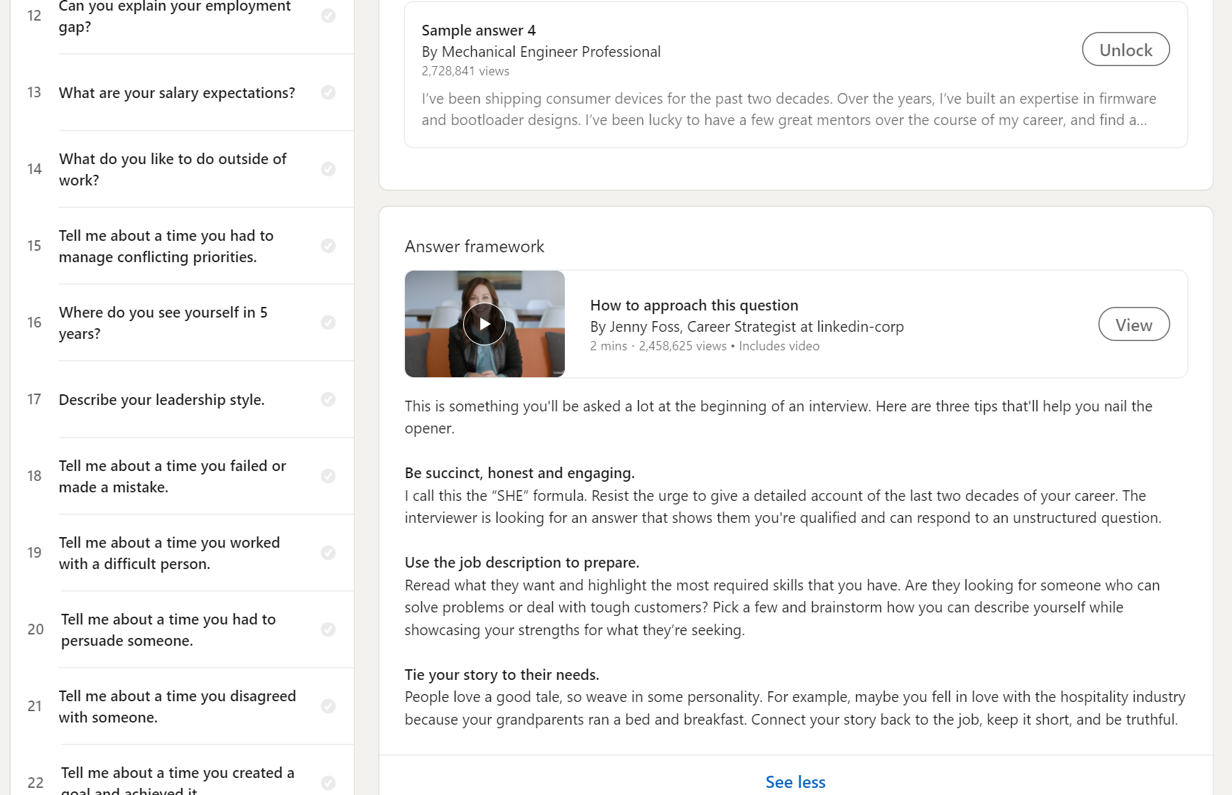 LinkedIn feedback